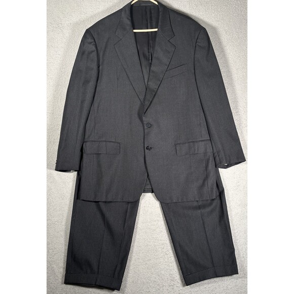 Vintage Gianluca Isaia Napoli Suit 2 Piece Black Pinstripe 80s Wool Size 48L 40W - Picture 1 of 16
